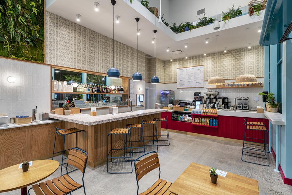 a kitchen with a dining table