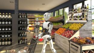 Robot shopping in grocery store