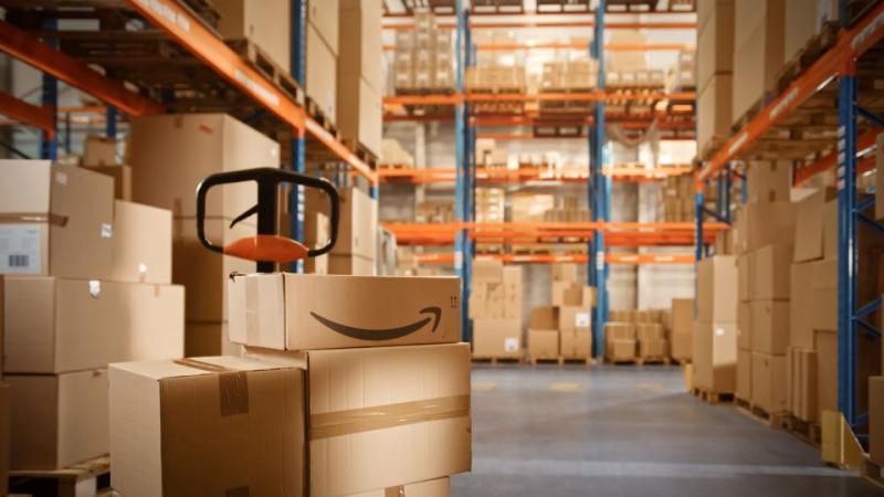 Amazon boxes in warehouse