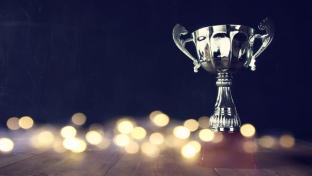 Trophy on table with lights